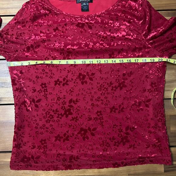 Vintage Laura G Red Burnout Velvet Top Size XL - Picture 4 of 5